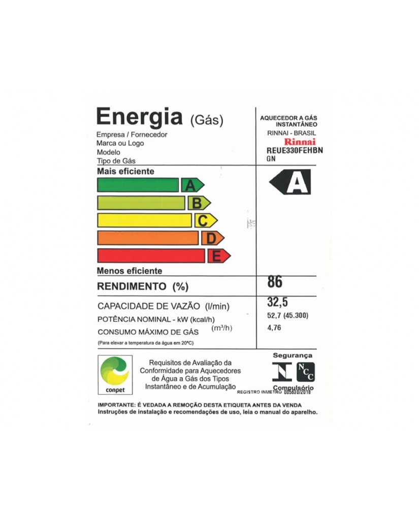 Aquecedor Rinnai Digital E33  GN OU GLP